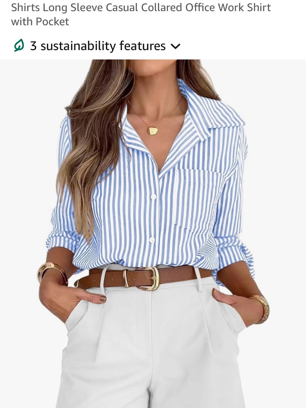 Amazon Blue and White Vertical Stripe Button-Down Collared Shirt